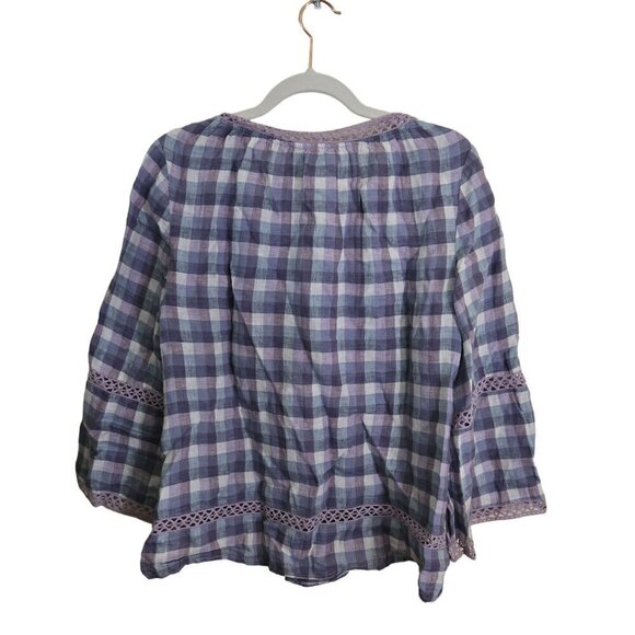 Chico's Crochet Detail Gingham Linen Popover Tunic Top Size S - Picture 3 of 8